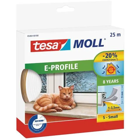 Premium E-list 05464-00100-00 Tesa Tätningslist EPDM, 25 m, 9 mm x 4 mm Vit